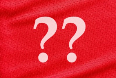 Question Marks Against Red Sports Shirt Material
